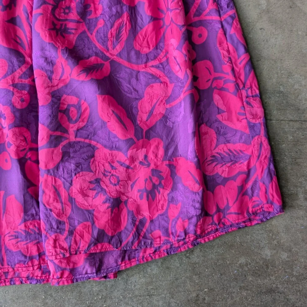 Vintage 80s Silk Raul Blanco Pink Purple Long Sleeve Midi Skirt Matching Set